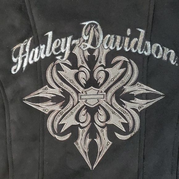 Harley-Davidson‎ Faux Fur & Suede Black Jacket Tribal Design Small - Picture 1 of 14